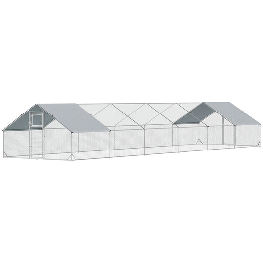 Metal Chicken Coop with Water- and UV-Protection Cover for Backyard Hen, Duck, Rabbit, 39.4' x 9.8' x 6.4'