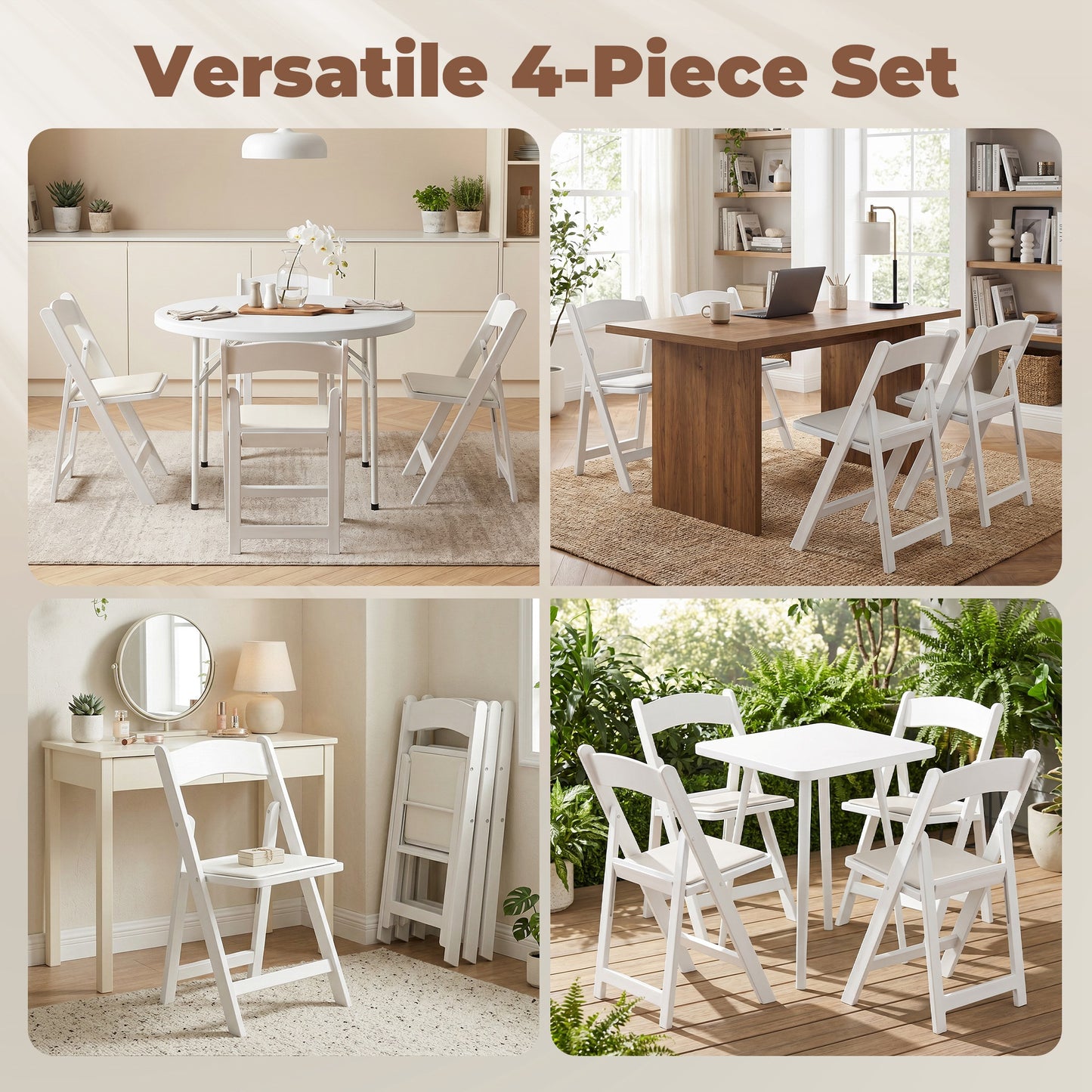 4 Pack Folding Chairs, Foldable Resin Chair with Padded Seat, Portable Indoor Outdoor Seat for Office Events Dining