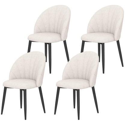 Modern Dining Chairs Set of 4, Upholstered Dining Room Chairs with Metal Legs, Shell Backrest, Padded Seat, Cream White