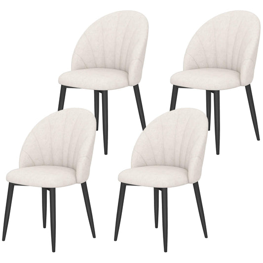 Modern Dining Chairs Set of 4, Upholstered Dining Room Chairs with Metal Legs, Shell Backrest, Padded Seat, Cream White