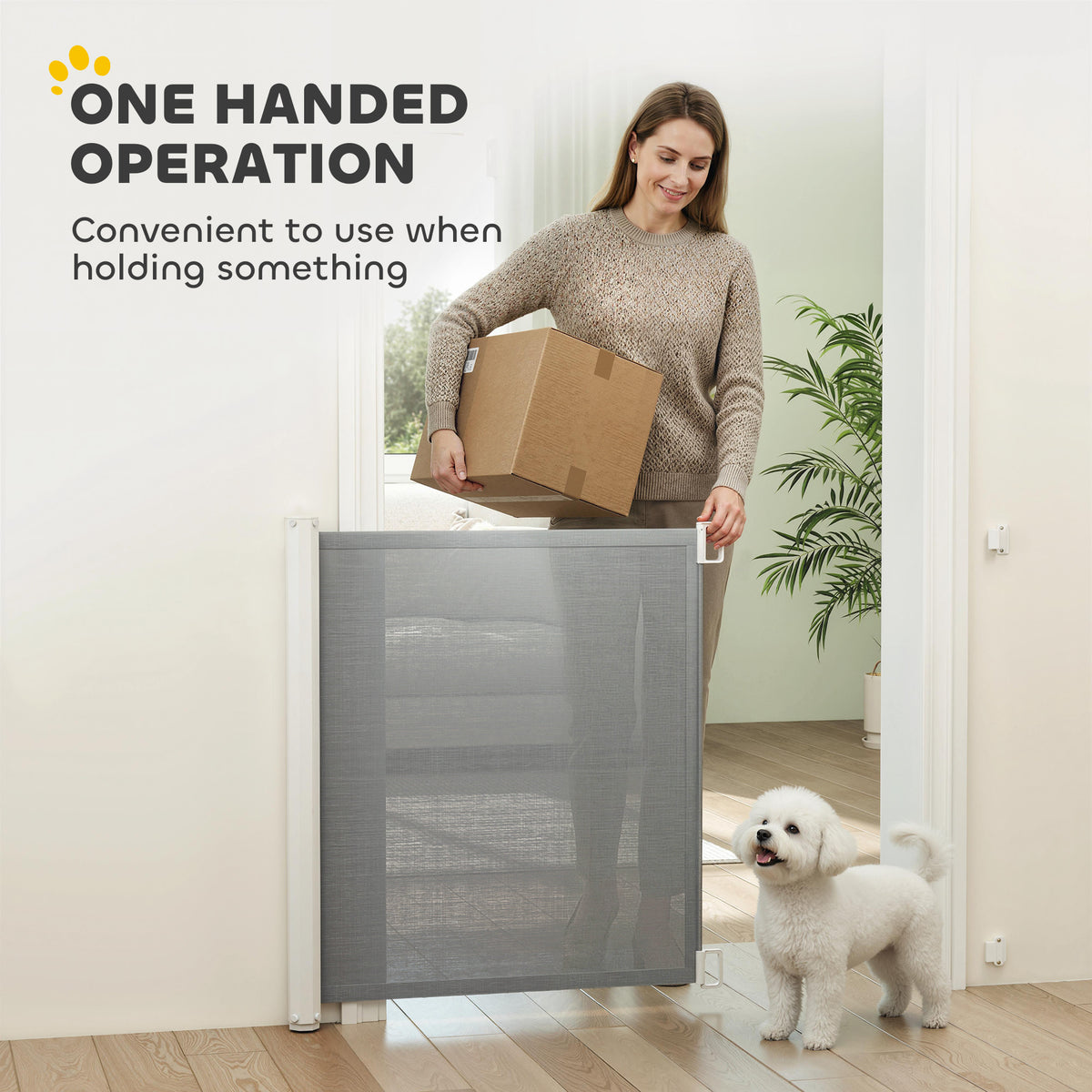 Retractable Pet Safety Barrier Gate, Flexible and Extensible for Stairways Doorways Hallways, Grey