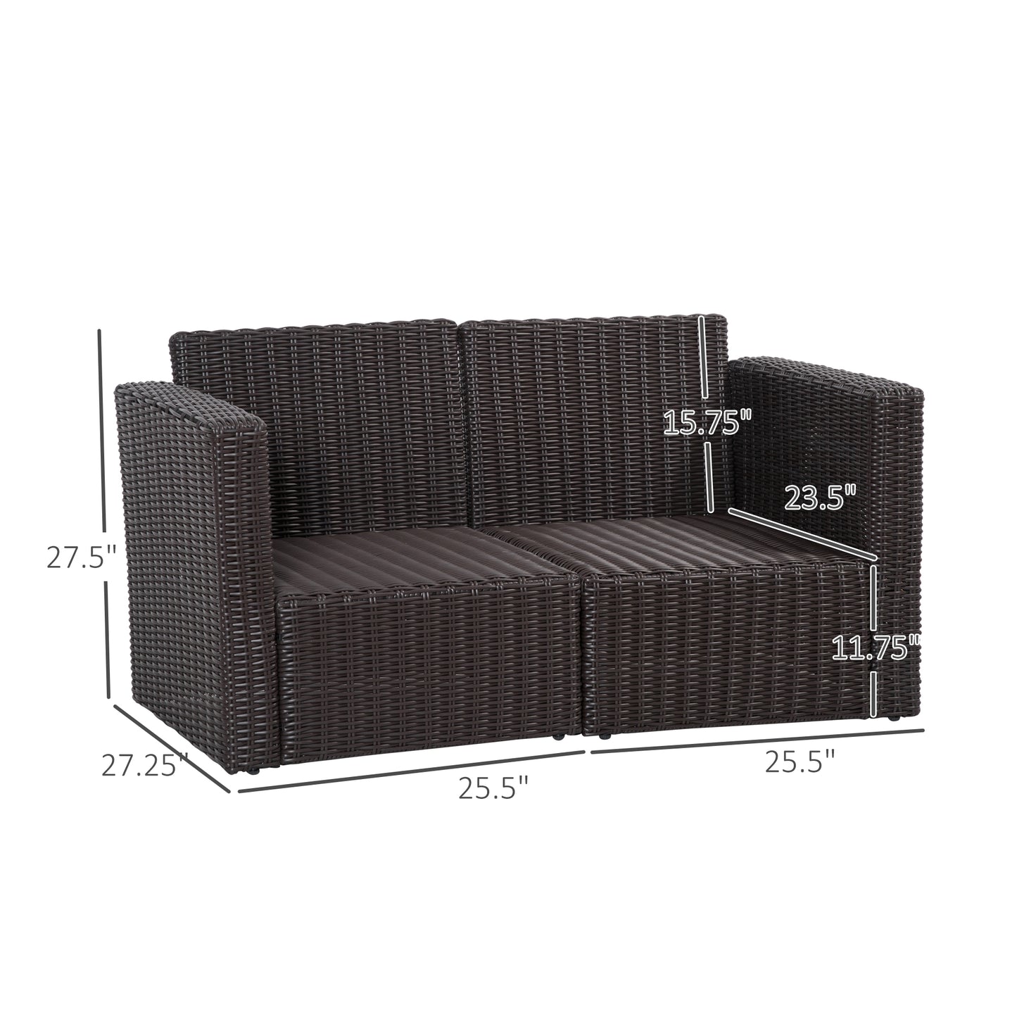 2 Pieces Patio Furniture Set Outdoor Loveseat Wicker Corner Sofa Set Outdoor Freely Combination PE Rattan Furniture, W/ 