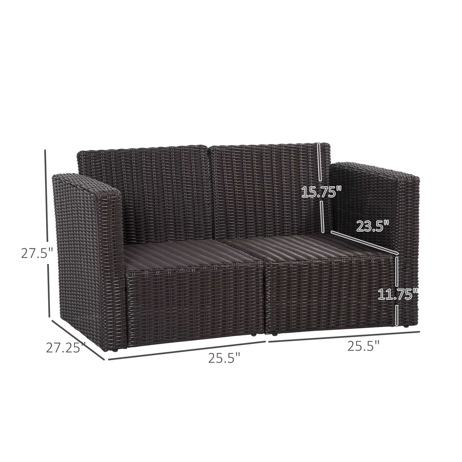 2 Pieces Patio Furniture Set Outdoor Loveseat Wicker Corner Sofa Set Outdoor Freely Combination PE Rattan Furniture, W/ 