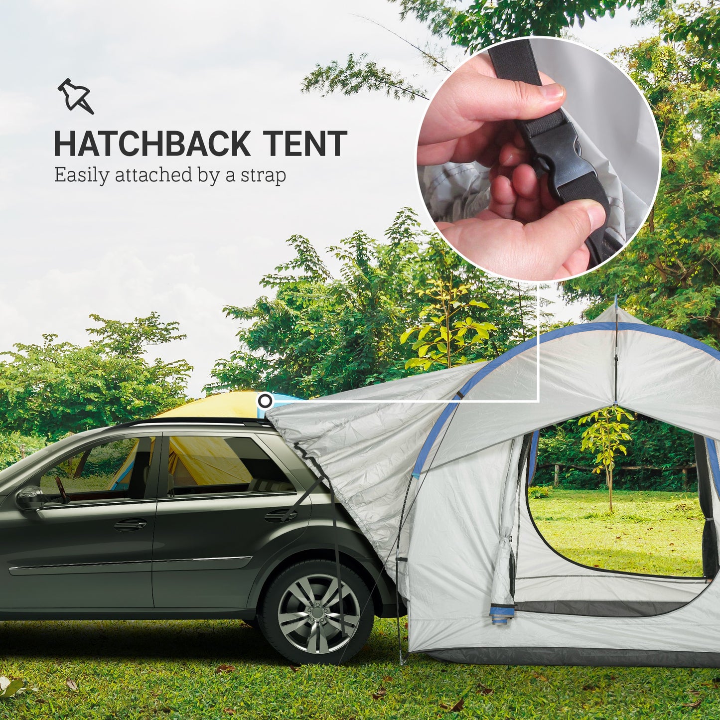 2000mm Waterproof SUV Tent, Car Tent with 3 Doors and Mesh Window, for 5-6 Person Camping Travel, Grey and Blue