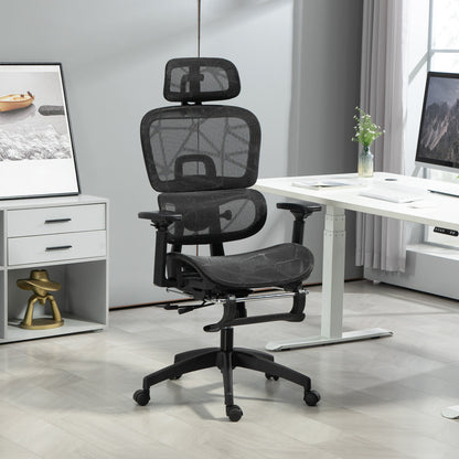 Mesh Office Chair with 3D Armrest, High Back Desk Chair with Lumbar Support, 135° Reclining, Adjustable Headrest, Black
