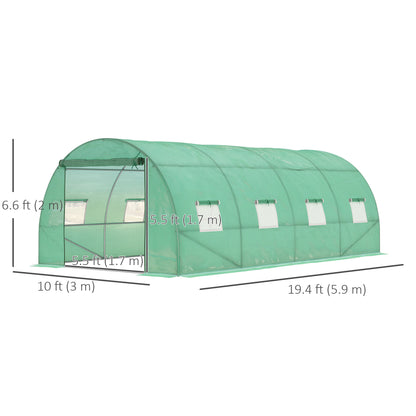 Walk-in Tunnel Greenhouse, 19 x 10 x 6.6 ft Hoop House with Zipped Roll-Up Door, 8 Mesh Windows, Wind Resistance Level 4