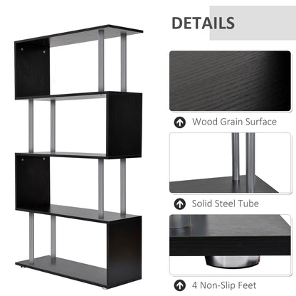 5-Tiers Geometric Wooden Bookcase S-Shaped Storage Bookshelf Display with Metal Frame for Living Room, Bedroom, Home Off