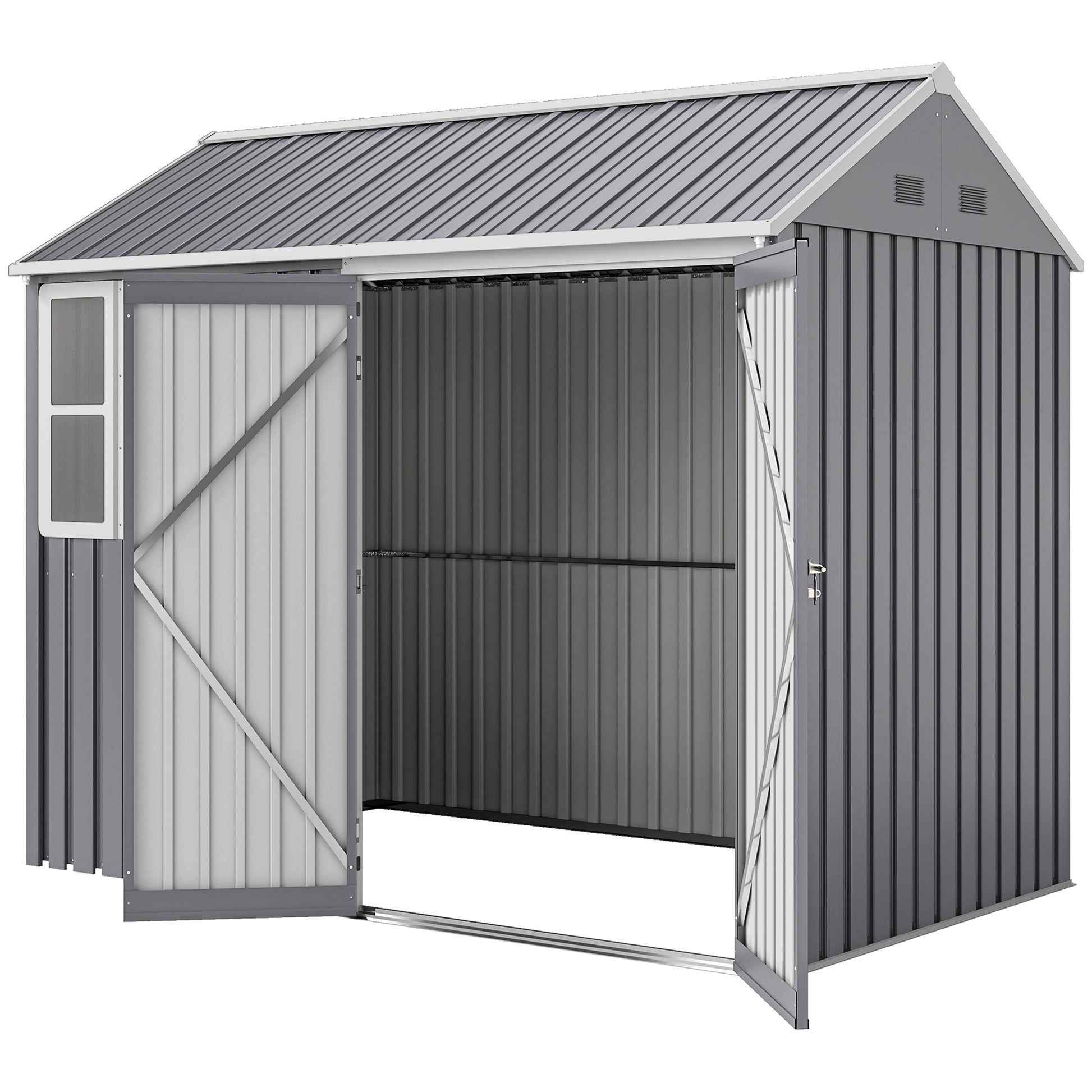 8.5' x 5.5' Metal Garden Storage Shed, Outdoor Tool Storage House with Lockable Door, Vents, Sloped Roof, Light Grey