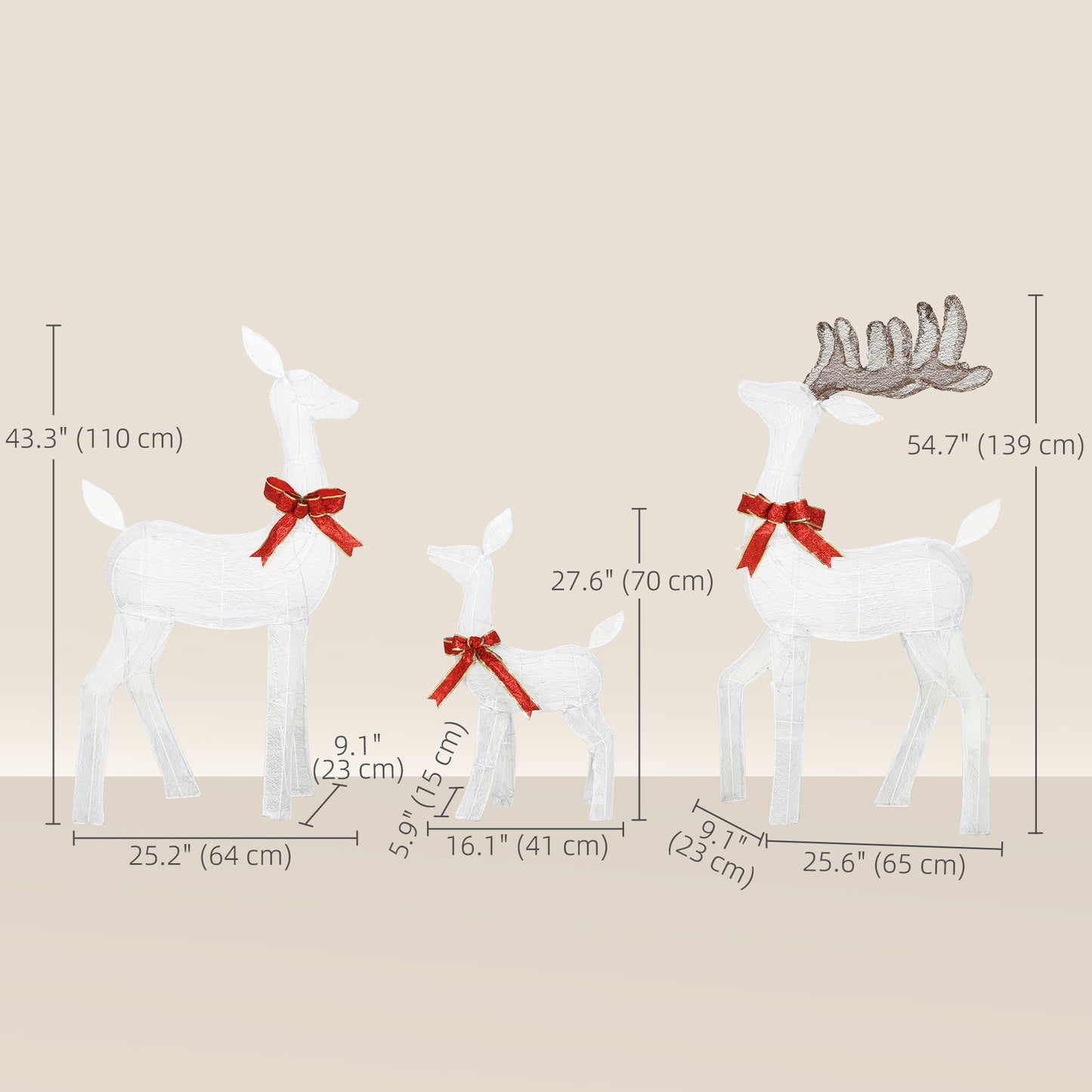 3 Piece Lighted Christmas Reindeer Family, 55" Light Up Deer, Outdoor Holiday Decor with LED Lights, Stakes, Zip Ties