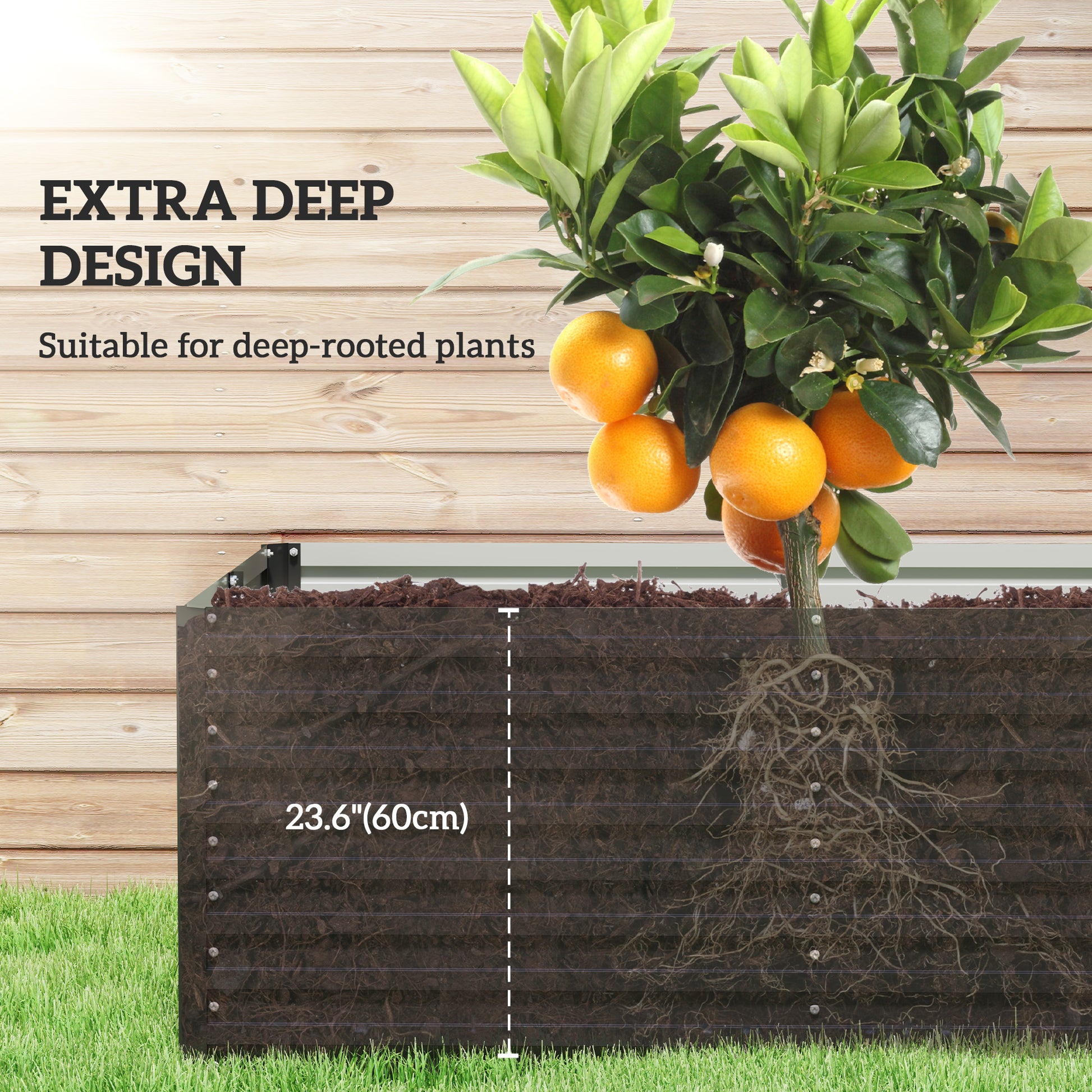 8' x 4' x 2' Raised Garden Bed, Galvanized Planter Box for Growing Flowers, Herbs and Vegetables, Dark Grey