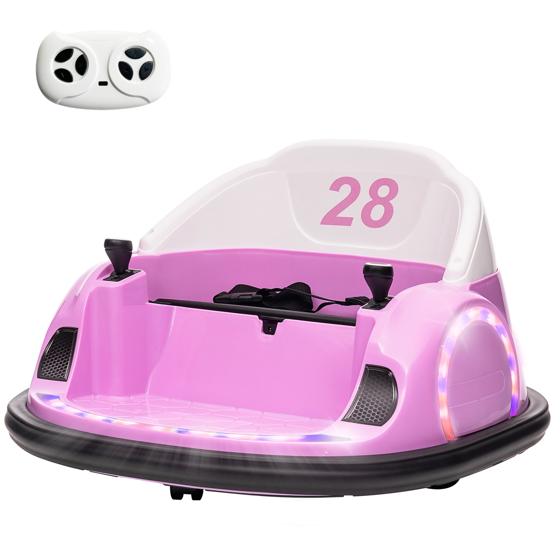 Qaba 12V Bumper Car for Toddlers, Ride On Car with 360 Degree Remote Control, Lights Music Horn, for 1.5-5 Years, Pink