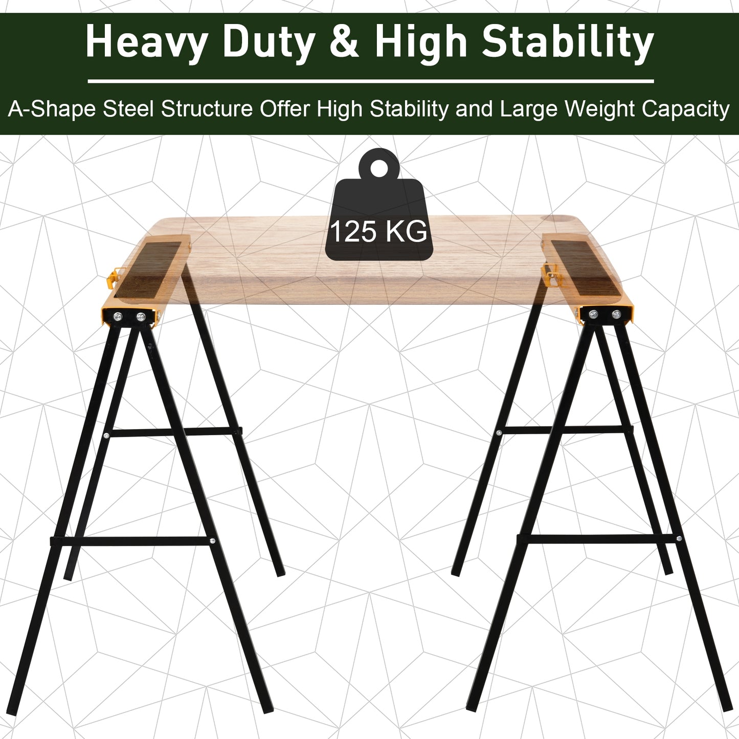 2PCS Saw Horse Twin Pack Folding Workbench Metal Trestle Stands with Non-slip EVA Surface Orange