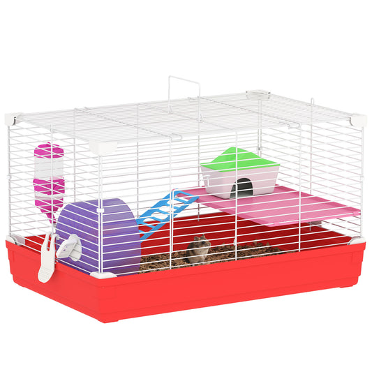 18.5'' Hamster Cage with Exercise Wheel and Water Bottle Dishes, Rat House and Habitats 2 Storey Design, Red
