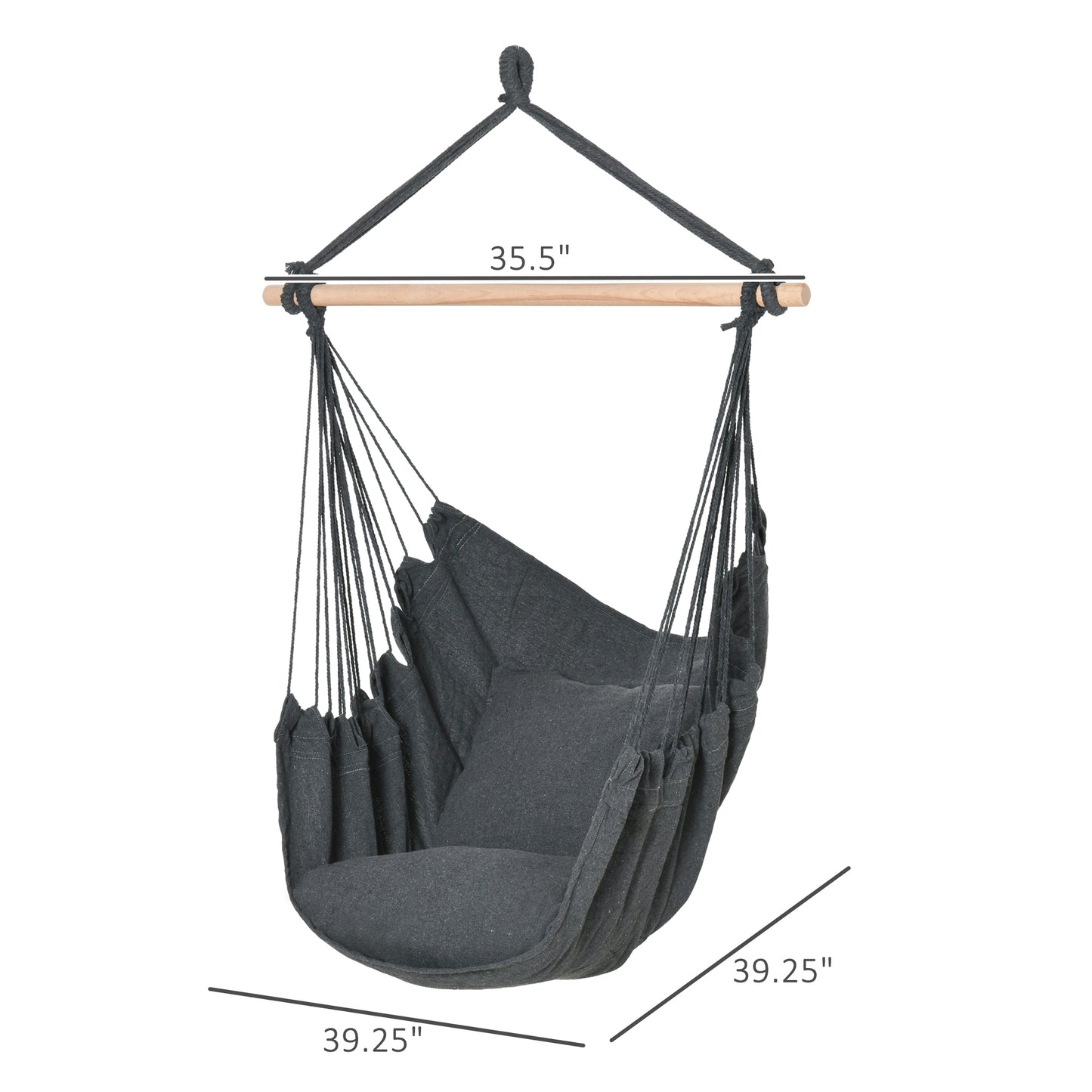 Hammock Chair Swing Hanging Macrame Chair Cotton w/ Two Soft Seat Cushions, for Bedroom Indoor Outdoor Ideal Gift for Ki