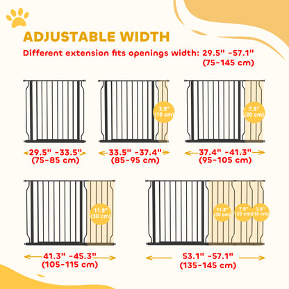 30"- 57" Easy Install Pet Gate w/ Door & Double Locking System, Extra Wide Dog Gate for Stairs, Hallways, Black