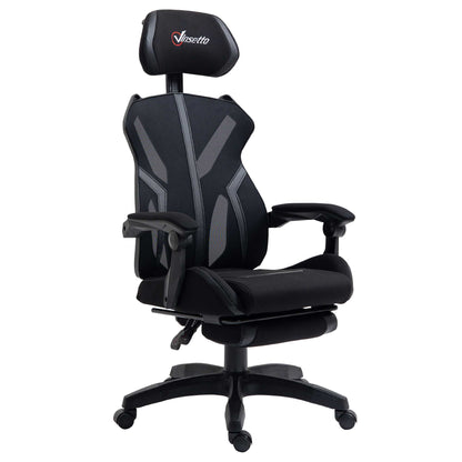 Gaming Chair, Ergonomic Computer Chair with Footrest, Headrest, Recliner Swivel Seat with Adjustable Height, Black