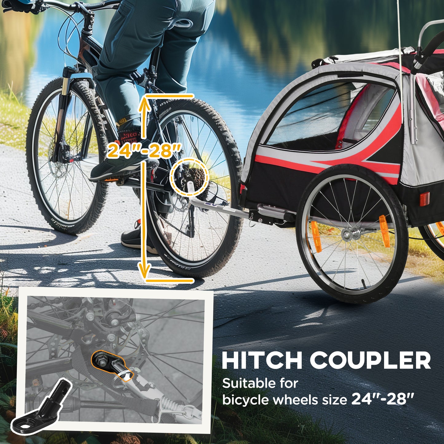 VarietyKart 2 Seat Bike Trailer for Kids 2-in-1 Double Baby Stroller with Handbrake, Rubber Wheels, 5 Point Harness, Wat