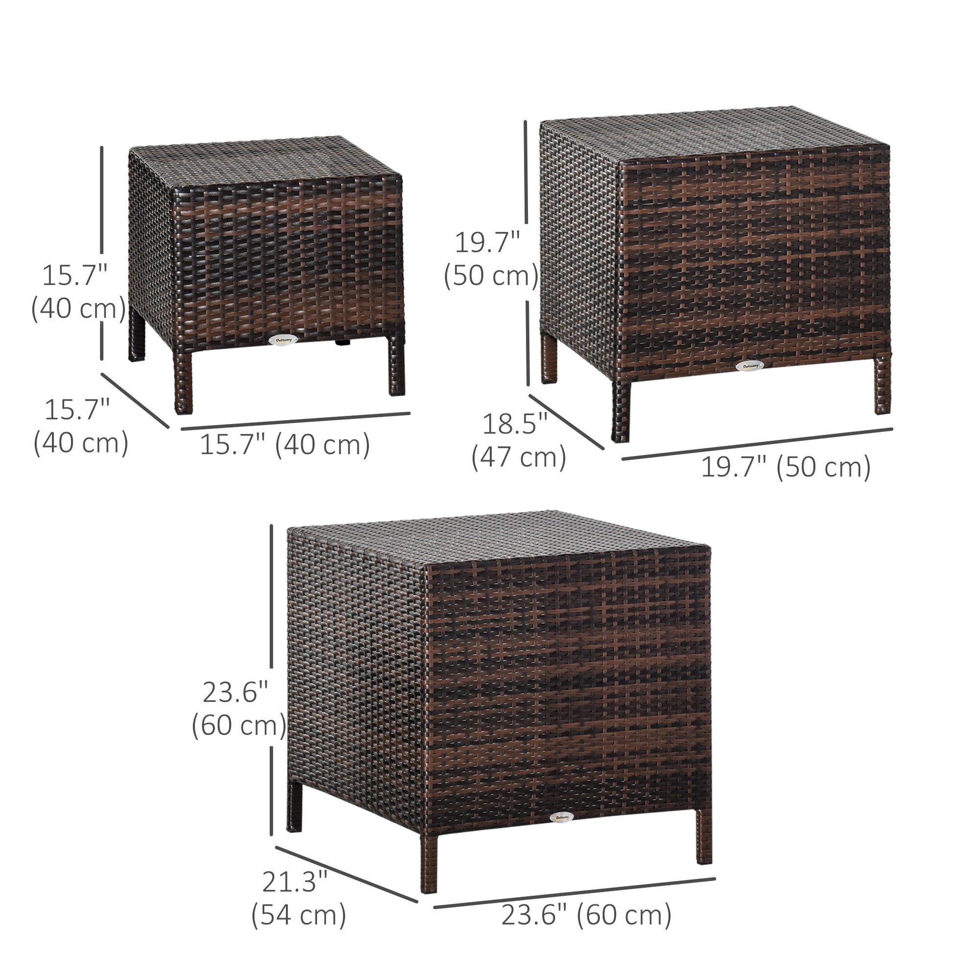 Set of 3 Wicker Nesting Tables Patio Rattan Snack End Side Tables Hand Woven All Weather Garden Outdoor Home Furniture B