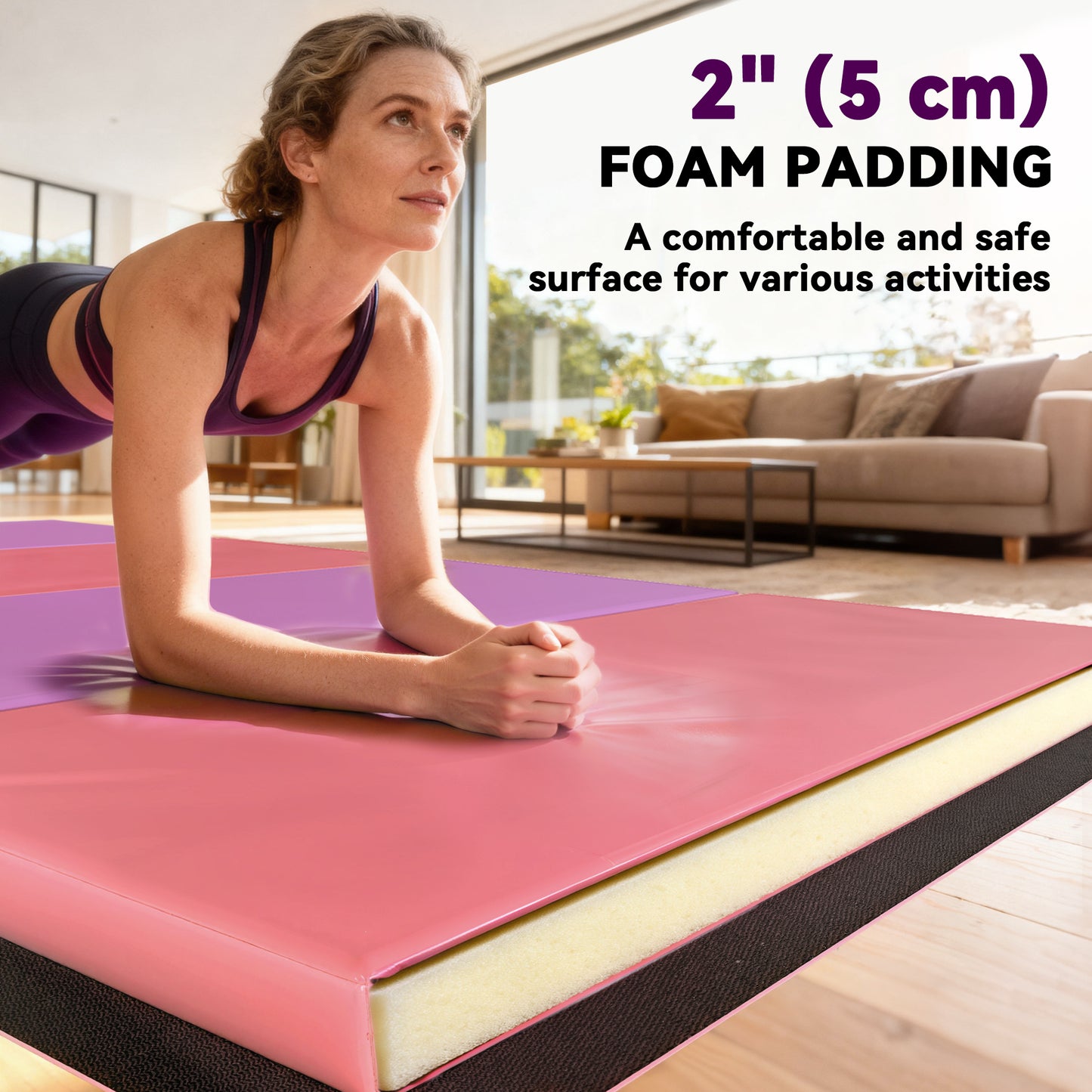 Soozier 4'x6'x2'' Folding Gymnastics Tumbling Mat, Exercise Mat  with Carrying Handles for Yoga, MMA, Martial Arts, Stre