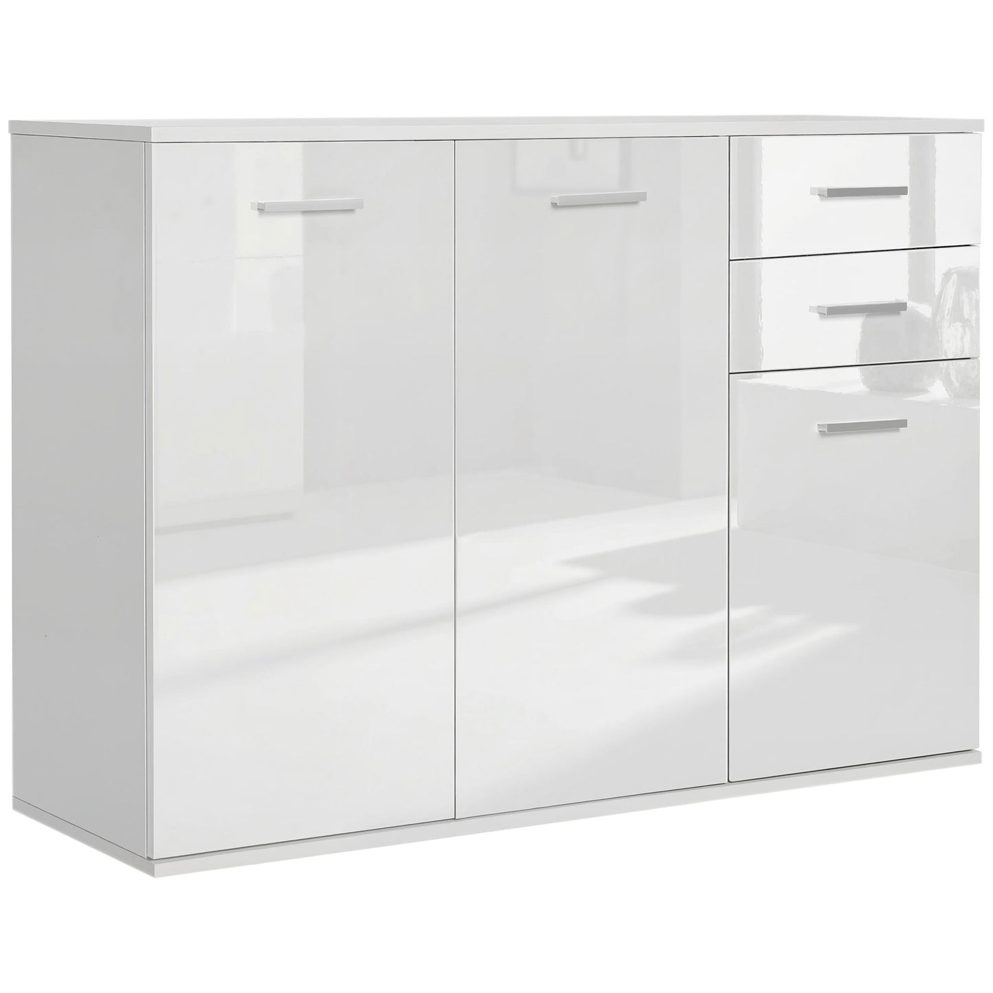 High Gloss Sideboard with 2 Drawers and 3 Doors, Buffet Cabinet with Adjustable Shelf, Coffee Bar Cabinet with Storage, 