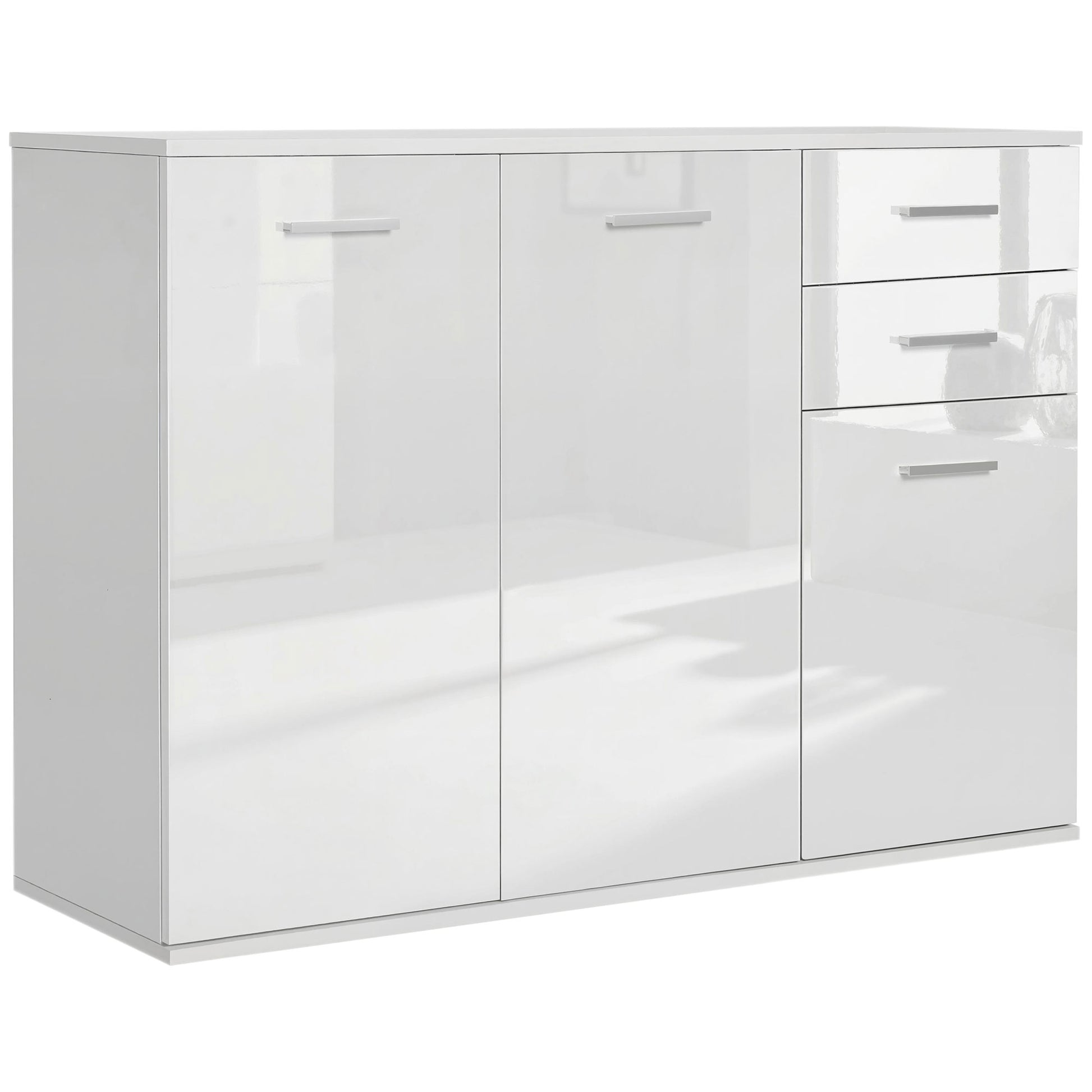 High Gloss Sideboard with 2 Drawers and 3 Doors, Buffet Cabinet with Adjustable Shelf, Coffee Bar Cabinet with Storage, 