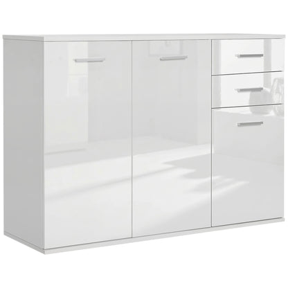 High Gloss Sideboard with 2 Drawers and 3 Doors, Buffet Cabinet with Adjustable Shelf, Coffee Bar Cabinet with Storage, 