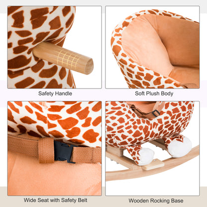 Qaba Wooden Plush Children Kids Rocking Horse Chair for Toddlers with Sound and Safety Belt, Giraffe Theme