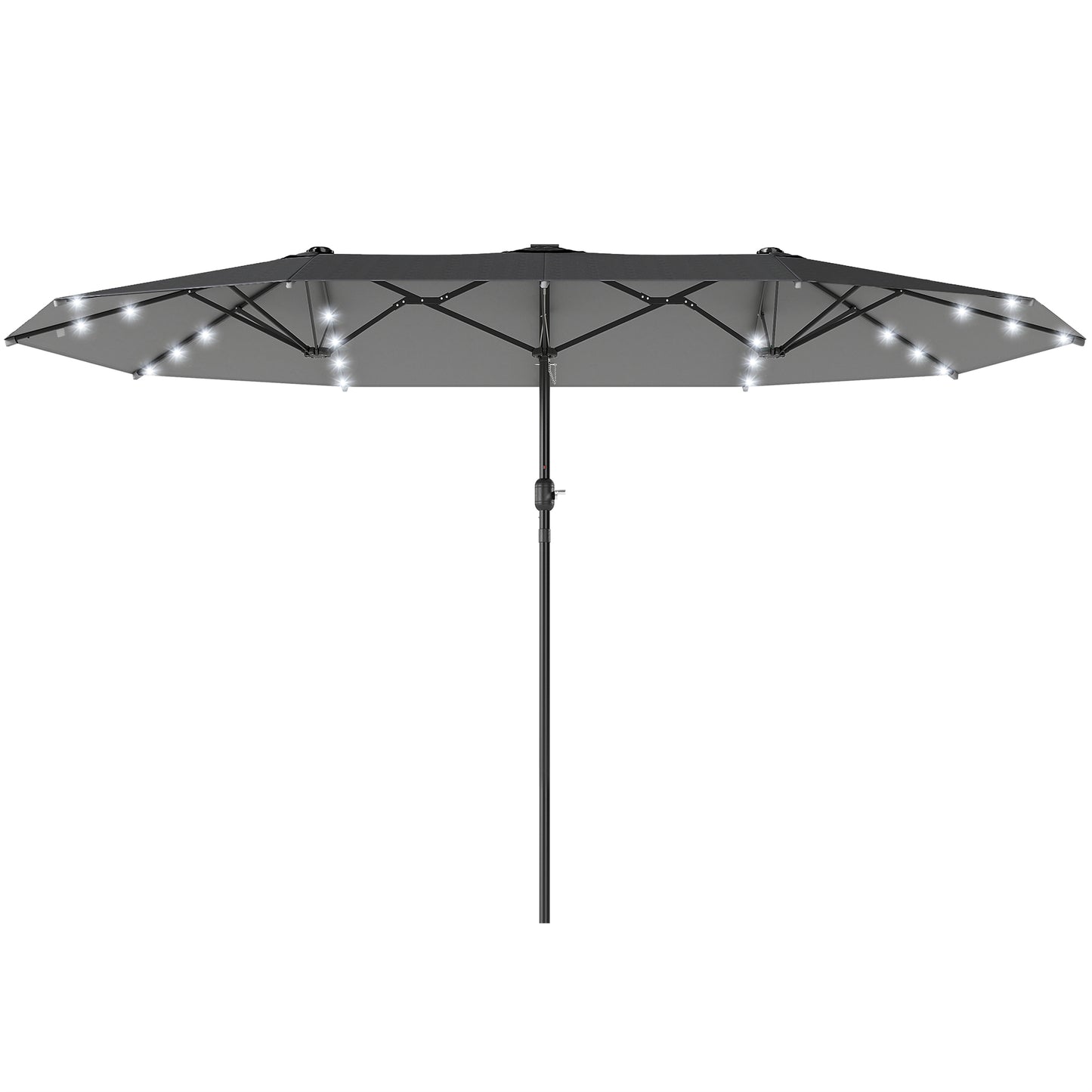 173" Double-Sided Sun Umbrella Garden Parasol Patio Sun Shade Outdoor with LED Solar Light, No Base Included, Dark Gre