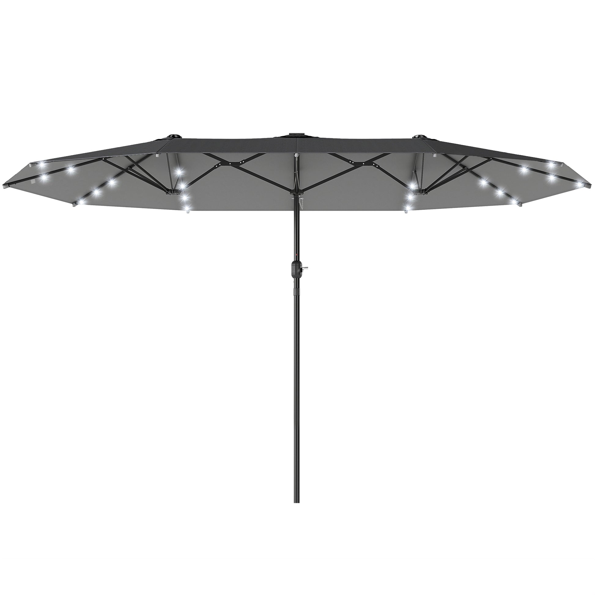 173" Double-Sided Sun Umbrella Garden Parasol Patio Sun Shade Outdoor with LED Solar Light, No Base Included, Dark Gre