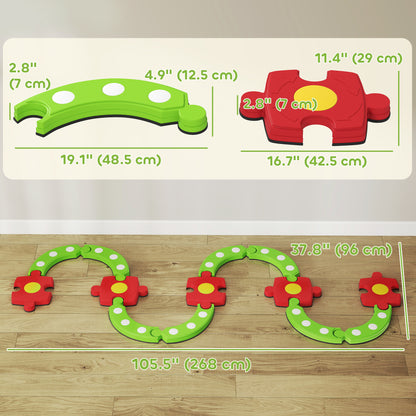 Qaba Kids Balance Beam Stepping Stones with Non-slip Surface for Kids 3-8, Build Coordination and Gross Motor Skills, Gr
