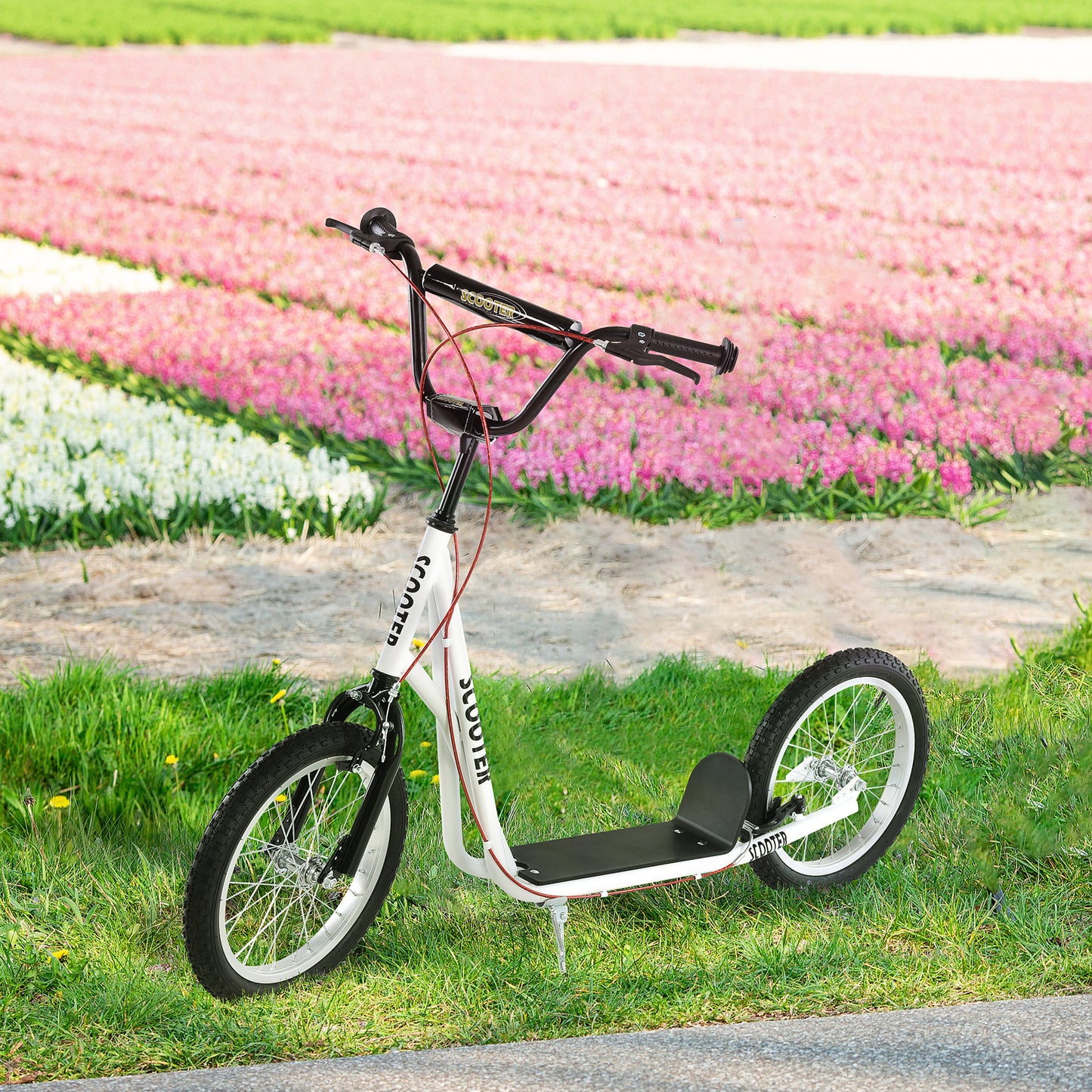 VarietyKart Kids Kick Scooter for 5+ Year Old, Kids Ride on Toy w/ 16'' Inflatable Wheel Dual Brakes, White