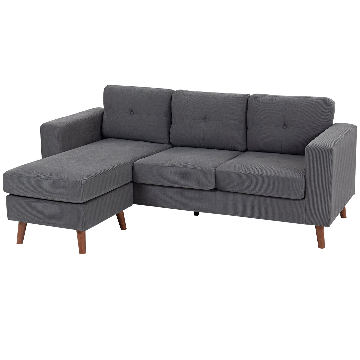 Sectional Sofa with Changeable Chaise Lounge, 3 Seat L-Shaped Small Space Sofa, Upholstered Couch for Small Space, Dark 