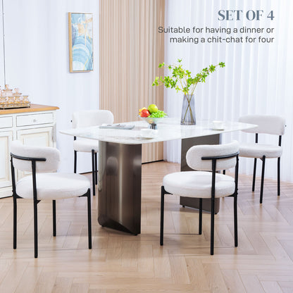 4 Pieces Kitchen Chairs, Modern Dining Chairs w/ Berber Fleece Upholstery and Steel Legs for Living Room, Cream White