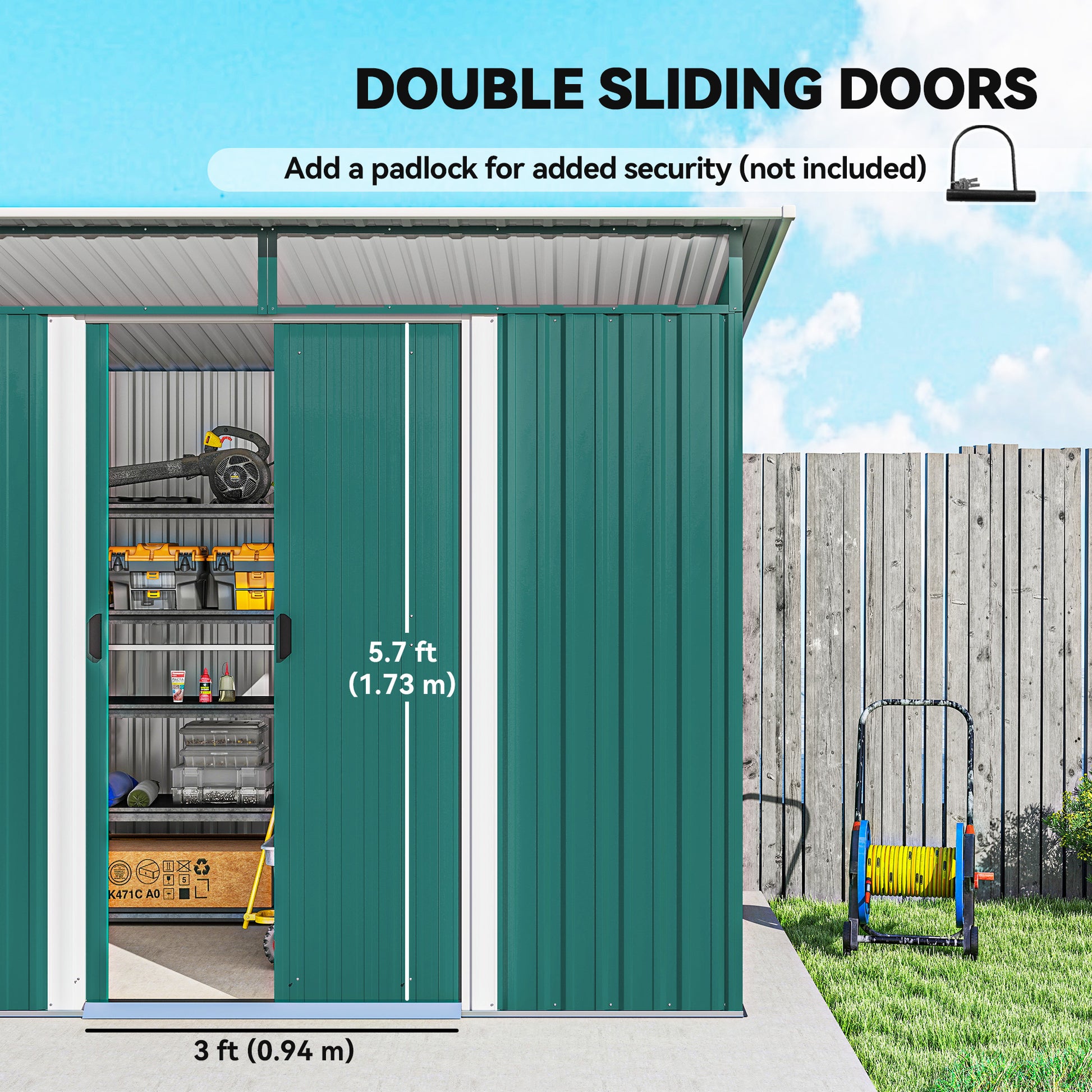 6' x 8.5' Outdoor Metal Garden Shed Utility Tool Storage Steel Backyard House, Dark Green