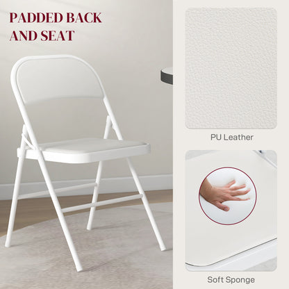 Set of 4 Metal Foldable Chairs, PU Leather Padded Folding Chairs with Cushion Seat and Open Back for Indoor, White