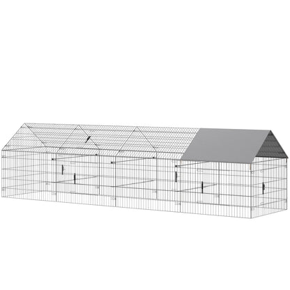 Metal Chicken Coop with UV-Resistant Cover for Hens, Rabbits, Ducks, Geese, 168.5" x 42.1" x 43.7", Grey
