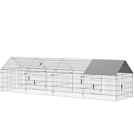 Metal Chicken Coop with UV-Resistant Cover for Hens, Rabbits, Ducks, Geese, 168.5" x 42.1" x 43.7", Grey