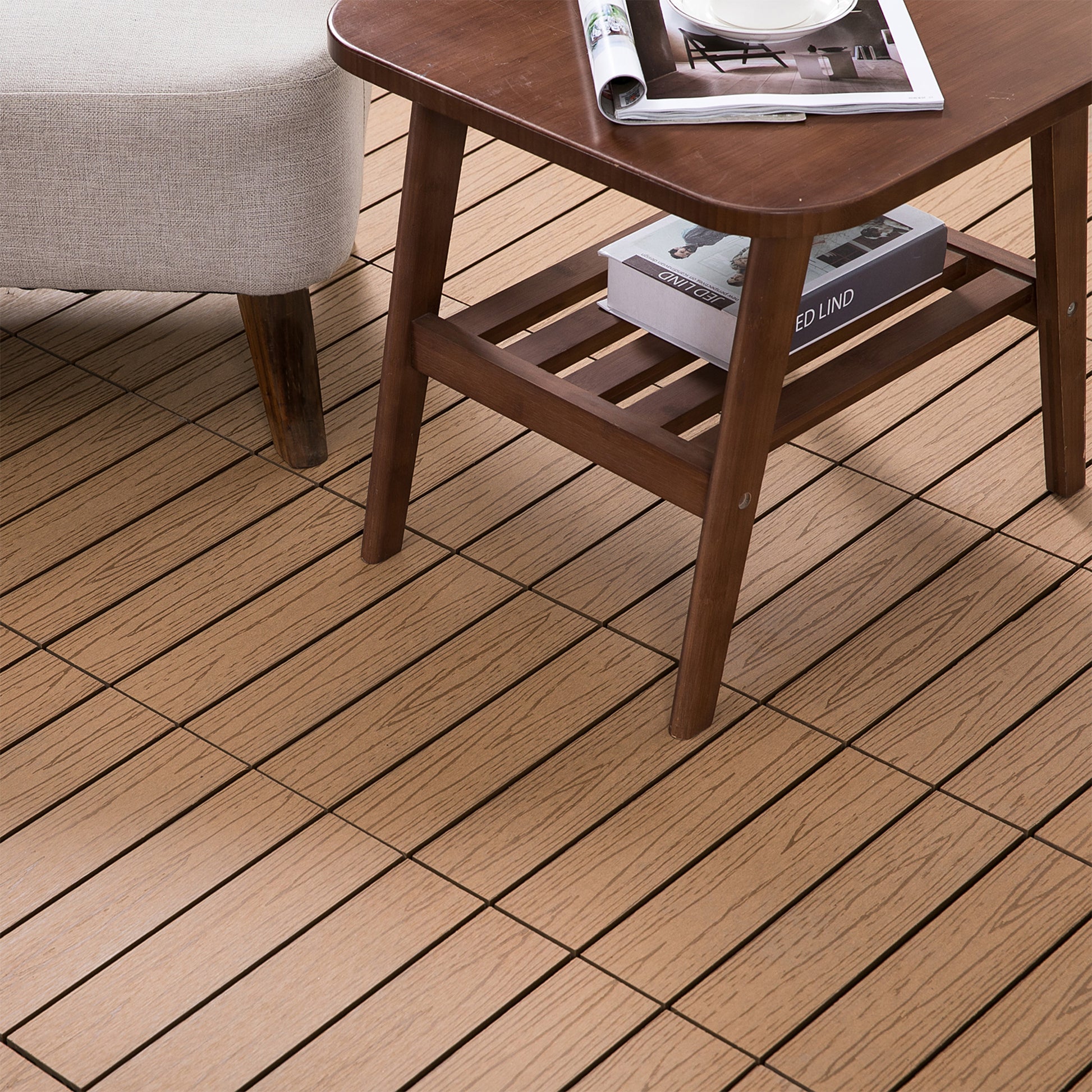 Outdoor Tiles, 11 Pack 12" x 12" WPC Interlocking Deck Tiles Waterproof and Non-slip