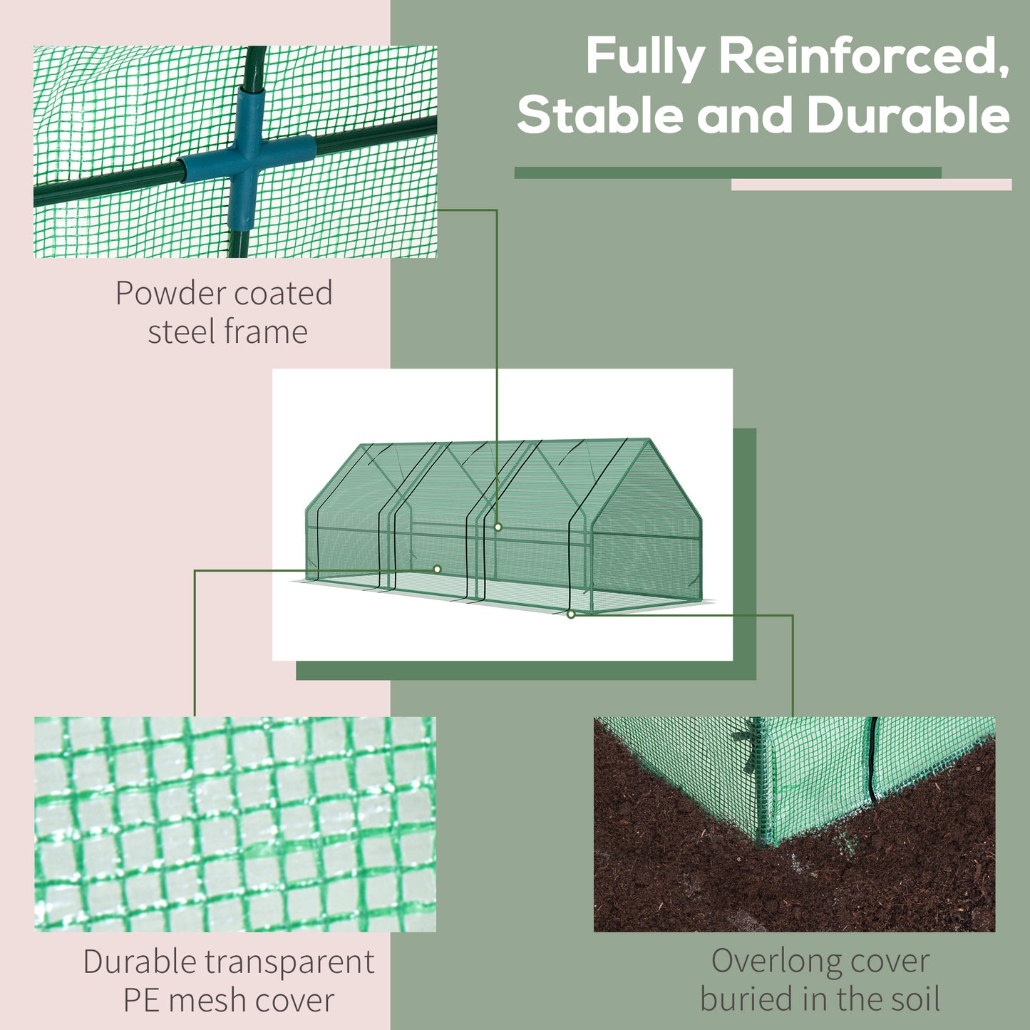9' x 3' x 3' Portable Mini Greenhouse Tunnel Growing Tent Plants Flower Warm House w/ Zippered Roll-up Doors, PE Cover, 