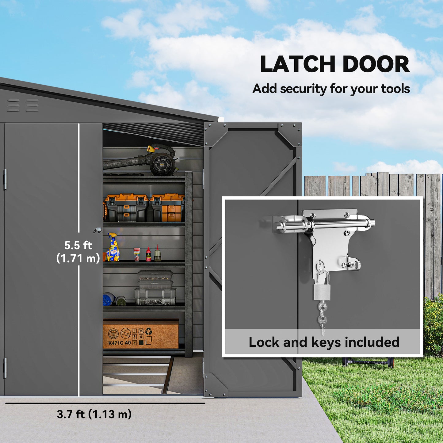 4.6' x 9' Steel Outdoor Storage Shed, Lean to Shed, Metal Tool House with Foundation Kit, Lockable Doors, Gloves and 2 A