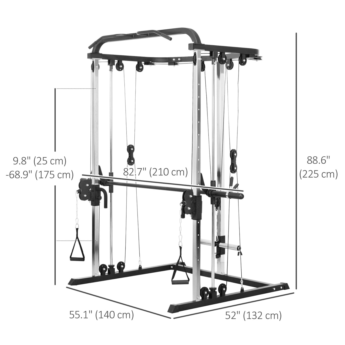 Soozier 3 In 1 Smith Machine Power Rack with Cable Crossover System, Pull up Station, 16-Level Squat Rack and Barbell Ba