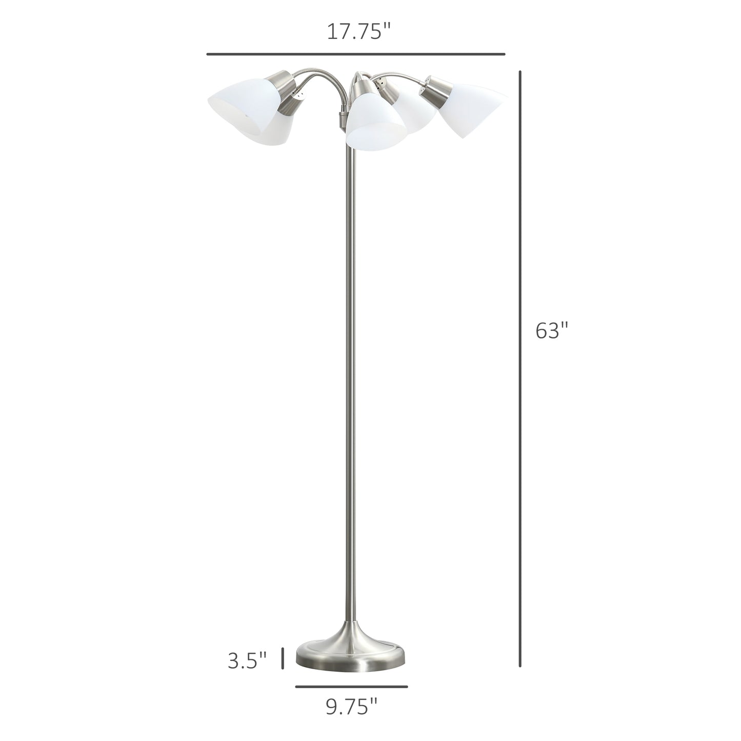 Arc Tree Floor Lamp with 5 Adjustable Rotating Lights, Modern Standing Gooseneck Reading Light for Living Room Bedroom O