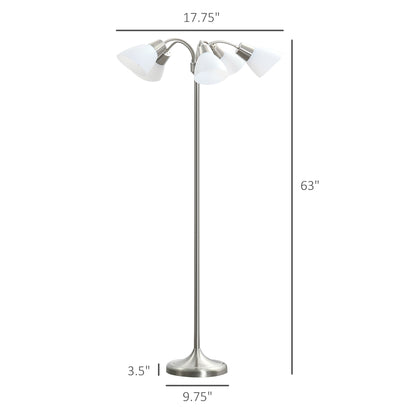 Arc Tree Floor Lamp with 5 Adjustable Rotating Lights, Modern Standing Gooseneck Reading Light for Living Room Bedroom O