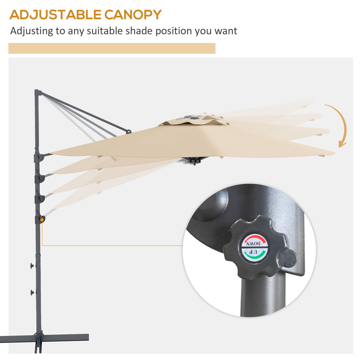 10 FT Cantilever Umbrella, Aluminum Hanging Offset Umbrella with 360°Rotation, Crank, Tilt, Cross Base, Khaki