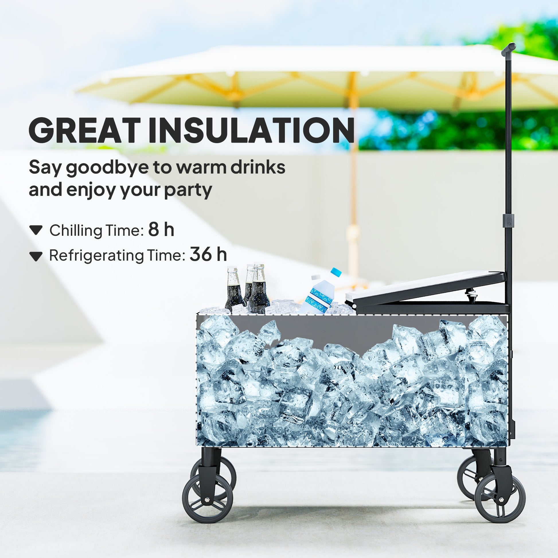 80-Qt Outdoor Patio Cooler Cart, Rolling Ice Chest with Adjustable Handle, Wheels, Bottle Opener, Drainage, Outdoor Beve