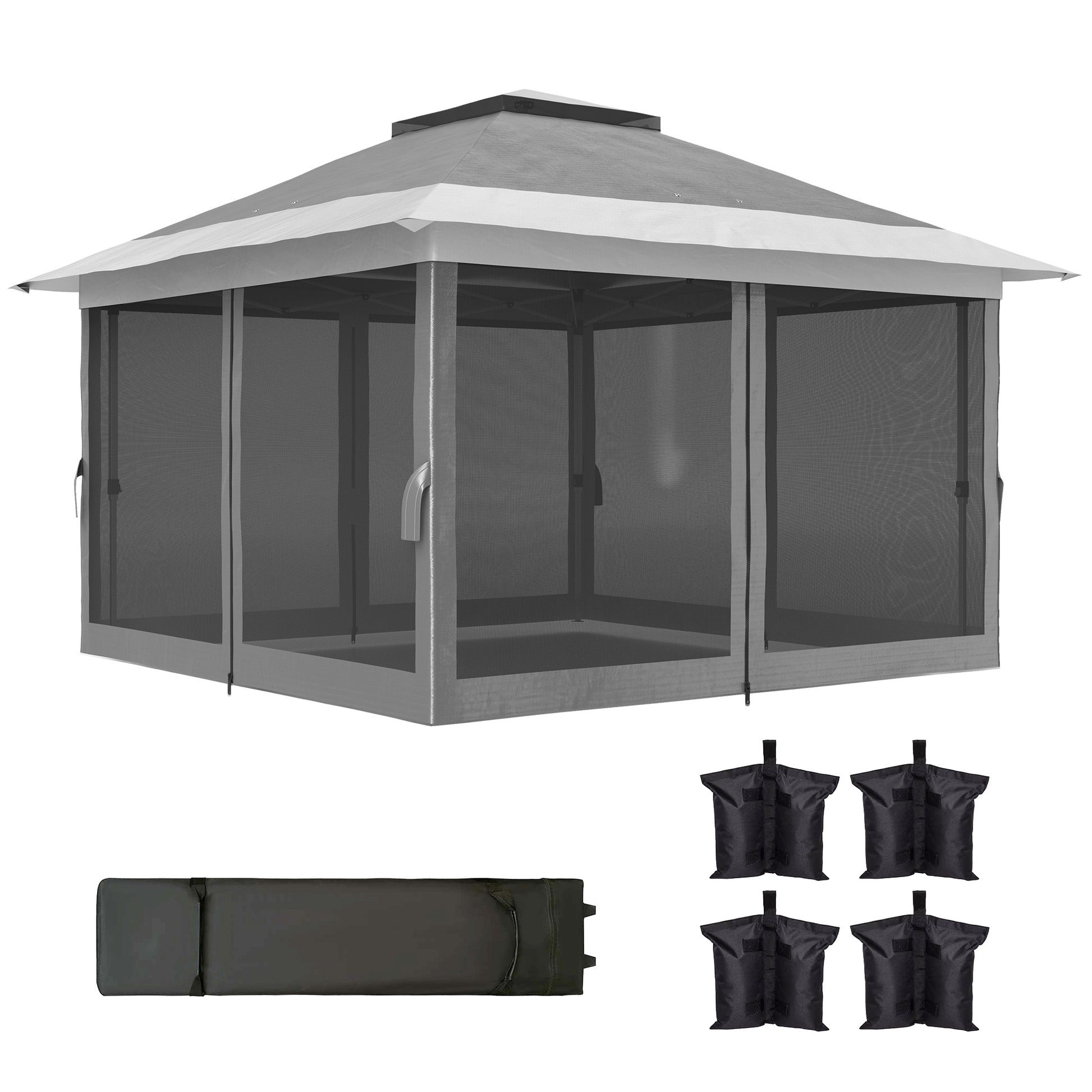 11.7' x 11.7' Pop Up Canopy Tent with Netting, UPF50+ Instant Sun Shelter with Wheeled Carry Bag and Sand Bags