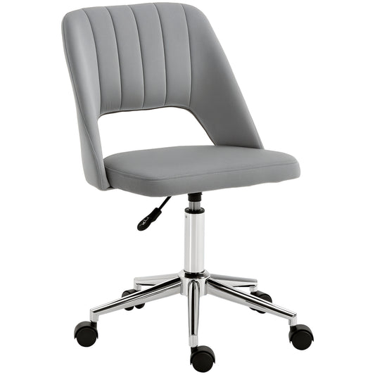 Mid Back Office Chair Velvet Fabric Swivel Scallop Shape Computer Desk Chair, Grey