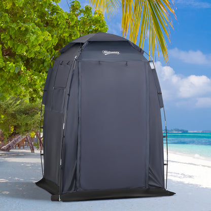 60" x 60" x 82" Shower Tent Extra Wide Changing Room Privacy Portable Camping Shelters with Windows & Floor Mat, Dark Bl