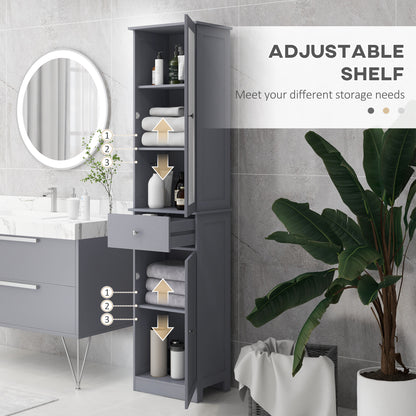 Tall Bathroom Cabinet, Bathroom Storage Cabinet with Drawers, 2 Doors and Adjustable Shelves, Grey
