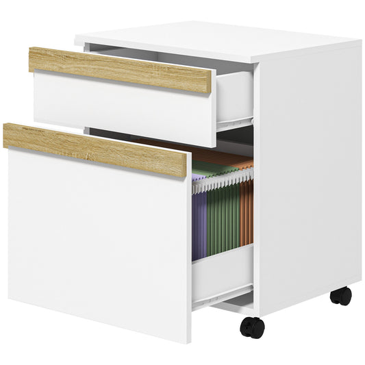 Mobile Filing Cabinet with 2 Drawers, Office Storage Cabinet with 5 Wheels, White Wood Grain
